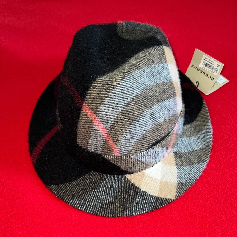 Burberry Fedora Hat Nova Check Plaid Wool Cashmere Mens M or Women M/L NWT - Picture 4 of 6